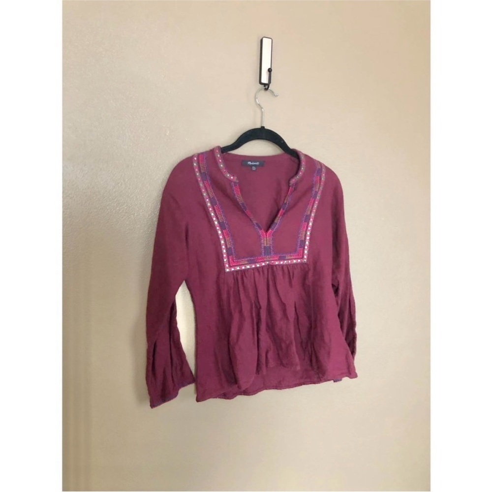 Madewell Deep Red VNeck Embroidered Blouse Size XXS